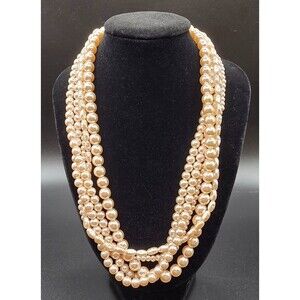 Vintage Marvella 5 Strand Faux Pearl Necklace Signed Graduated Pearl Beads